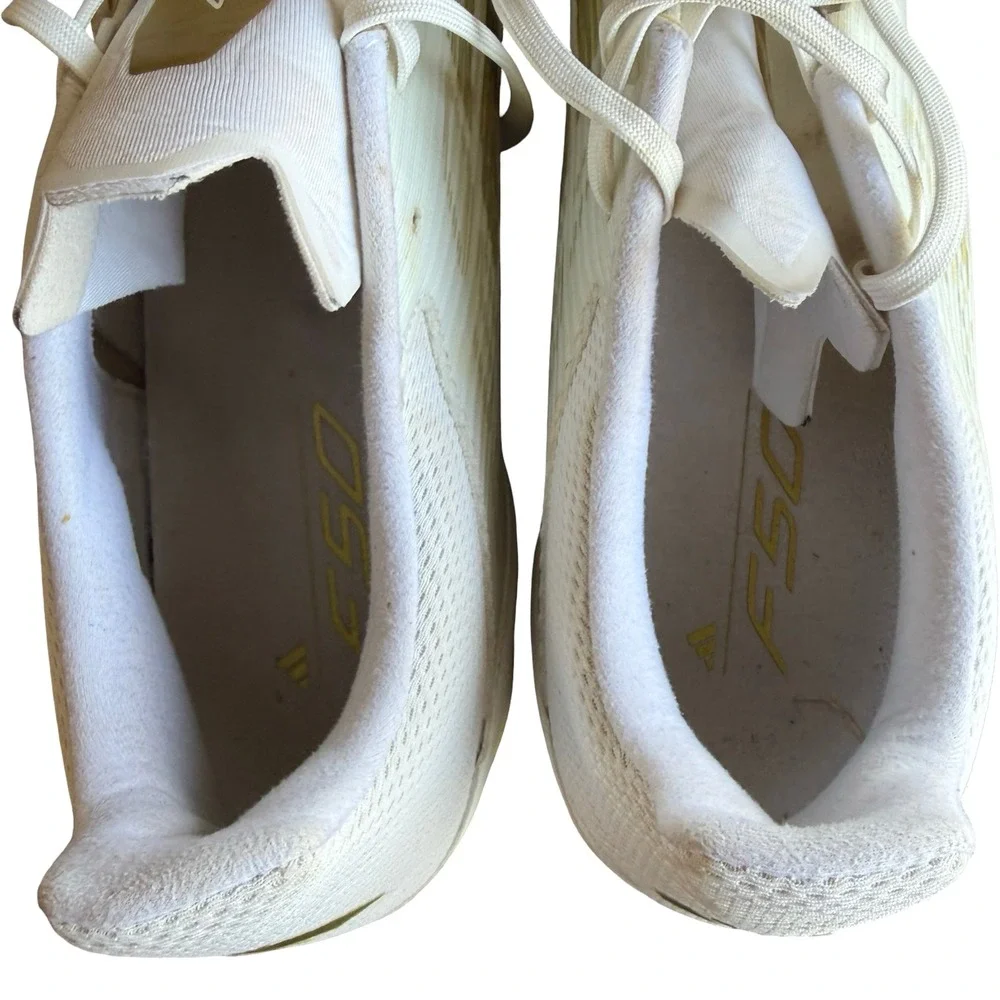 Adidas F50 Soccer Cleats Mens 13 White Gold Excellent Firm Ground Fiberskin